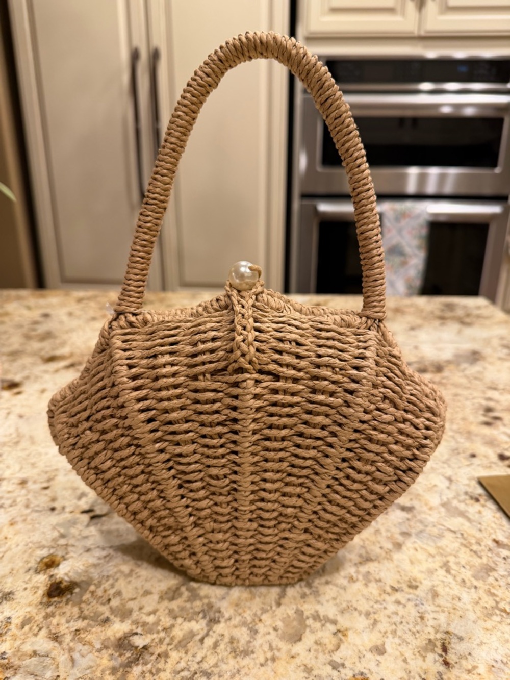 Alessia Woven Straw Shell Handbag in Natural Tan